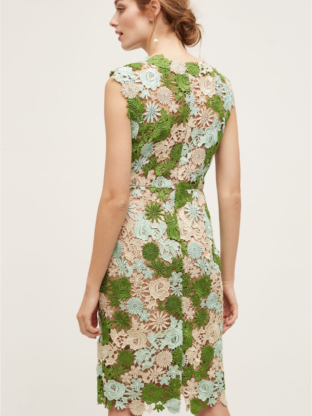 HD in Paris Anthropologie Lace Garden Green Floral Guipure Midi Pencil Dress 8 - Picture 5 of 9